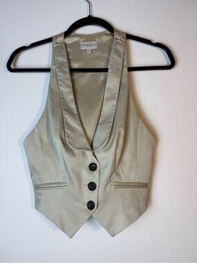 Karen Millen Vest Womens Size 6 UK 10 Champagne Beige Halter Tuxedo Waistcoat